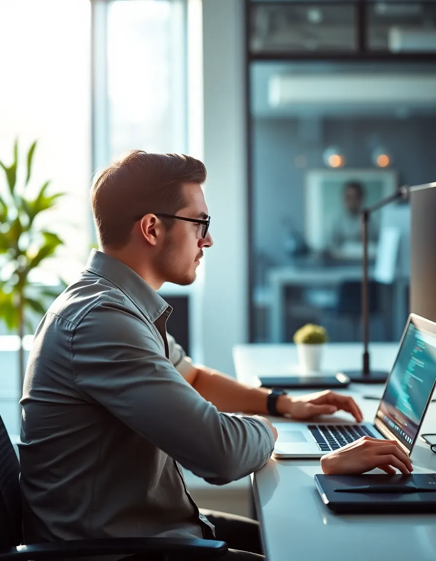 An IT professional working at a modern desk