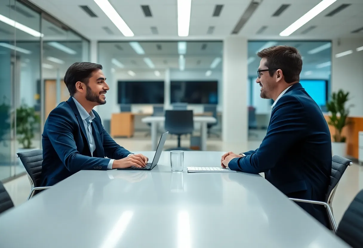 A Hexalogic recruiter meeting with a client