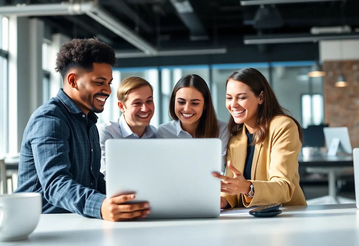 The Hexalogic team collaborating in a modern office